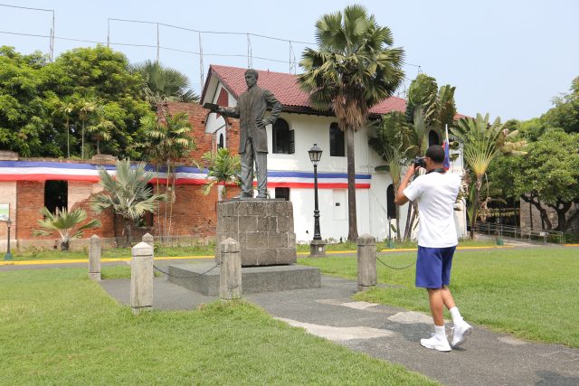 Nike athlete Jordan Clarksontakes a shot of the Philippines’ national hero Jose Rizal in historic Fort Santiago.